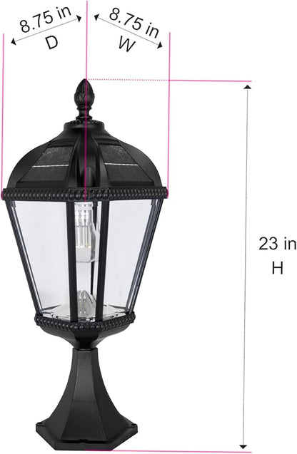 Gama Sonic Outdoor Solar Post Light with Pier Base, Black Aluminum and Beveled Glass, Royal Bulb 150 Lumens Warm White LED, Mount on Column, Pillar, or Flat Exterior Surface (98B011) (Upgraded)