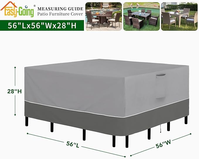 Easy-Going Patio Furniture Cover 56"x56" Square Outdoor Table and Chair Set Covers Waterproof UV Resistant Outdoor Sectional Sofa Set Covers, Gray/Dark Gray
