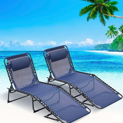 Tanning Chairs for Outside, Chaise Outdoor Lounge Chair, Folding Pool Chairs & Patio Lounger for Beach Camping Hiking Backyard Sunbathing Poolside, Portable (Blue Set of 1)