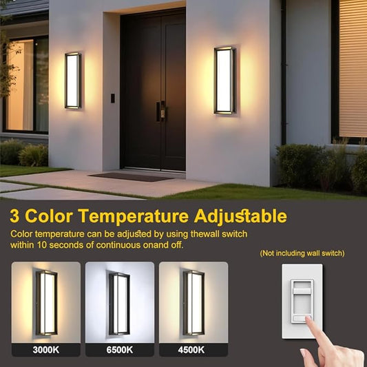 2Packs LED Outdoor Wall Lights,Dimmable Exterior Wall Sconce 16",3000K / 4000K / 6000K,IP65 Waterproof,Modern Black Outside Light for Porch,Garage,Entrance,Hallway,Patio,Garden,House(2Packs)