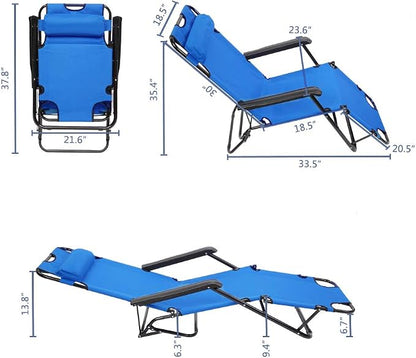 Outdoor Folding Chaise Lounge Chair, Patio Sun Lounger Reclining Beach Chair Sun Patio Pool Lawn Recliner Chair (Blue)