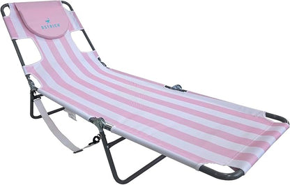 Ostrich the Original Chaise 72 x 22 Inch Lounge Portable Reclining Lounger, Outdoor Patio, Beach, Lawn, Camping, or Pool Tanning Chair, Pink Stripe