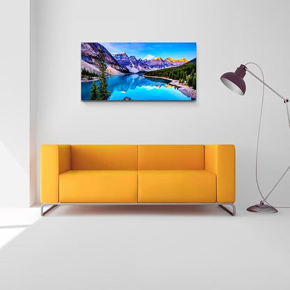 Haichuang Decor Art Moraine Lake Canvas Wall Art 57x28 Inches Framed Rocky Mountain Lake Wall Decor Wood Frame Waterproof HD Giclee Print Ready to Hang Nature Artwork for Living Room Bedroom Office