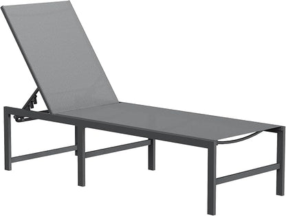 UDPATIO Chaise Lounge Chair Patio Pool Lounge Chair Outdoor with 5 Position Adjustable Backrest Poolside Sunloungers Lay Flat Sunbathing Chaise with Backrest for Patio, Beach, Yard, Pool(Gray)
