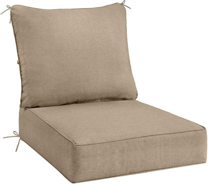 Sundale Outdoor Olefin Deep Seat Cushion, Patio Chair Cushion and Pillow, Water-Resistant Sectional Sofa Pad with Straps Khaki, 24 x 24 x 6 Inches