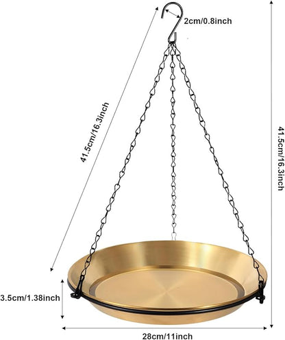 HRAYLTOP Hanging Bird Bath Bird Feeder Bowl with 16.3 inch Iron Hanging Chain Detachable Outdoor Decor for Garden Backyard Patio and Deck - Perfect for Attracting Birds