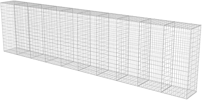 Galvanized Steel Gabion Wall with Covers, Gabion Mesh Wire Wall Panel Galvanized Steel Garden Stone Wire Basket Fencing Patio Decorative Fence, 236"x19.7"x59",-182