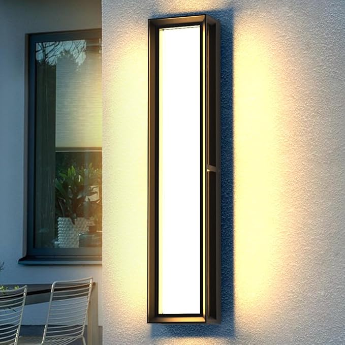 Sytmhoe Exterior Wall Lights, 10%-100% Dimmable LED Modern Porch & Patio Wall Light Fixture, 23.6in Black Exterior Sconce Wall Mounted Lights Suitable for Garage Living Room Courtyard House(3000K)