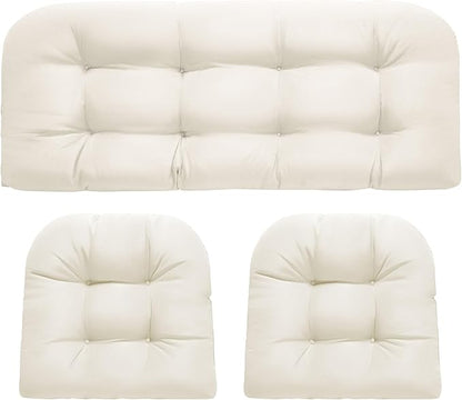 DANGHOOGY Wicker Chair Cushions, Waterproof Outdoor Loveseat Cushions for Patio Furniture, 3 Pieces Wicker Furniture Cushions, 1 Loveseat and 2 U-Shaped Cushions, Cream