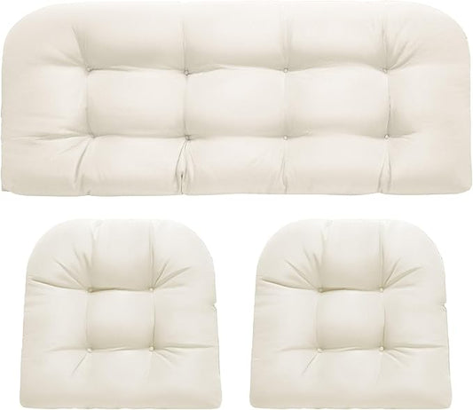 DANGHOOGY Wicker Chair Cushions, Waterproof Outdoor Loveseat Cushions for Patio Furniture, 3 Pieces Wicker Furniture Cushions, 1 Loveseat and 2 U-Shaped Cushions, Cream