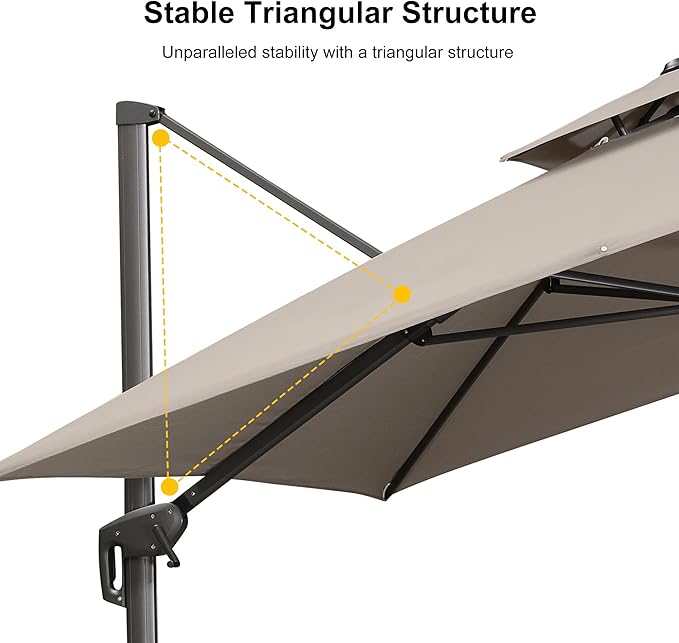 PURPLE LEAF Cantilever Patio Umbrella Outdoor Aluminum Offset Square Umbrella Windproof Heavy Duty Hanging Outside Umbrella for Deck Pool Garden