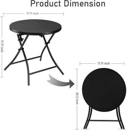 Outdoor Side Table, Folding Round Metal End Table, Weather Resistant Small Patio Accent Table for Porch Yard Balcony Deck (All Black)