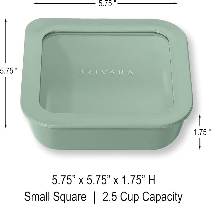 Glass Food Storage Container with Lid, 2.5-Cup Small Square | Microwave-Safe Airtight Lid, Oven-Safe Ceramic-Coated Glass | Zero Plastic, No PFAS/PFOA/BPA, Reusable [Willow]