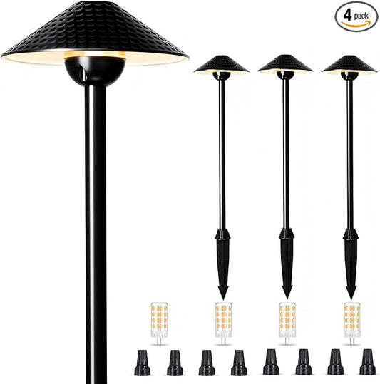 Gardencoin Low Voltage Landscape Lights 12V Outdoor LED Pathway Lighting 4W 2700K Warm White Path Light Waterproof Aluminum Garden Walkway Light with Replaceable Bulb (6.7'' Shade, 20'' Tall), 4 Pack