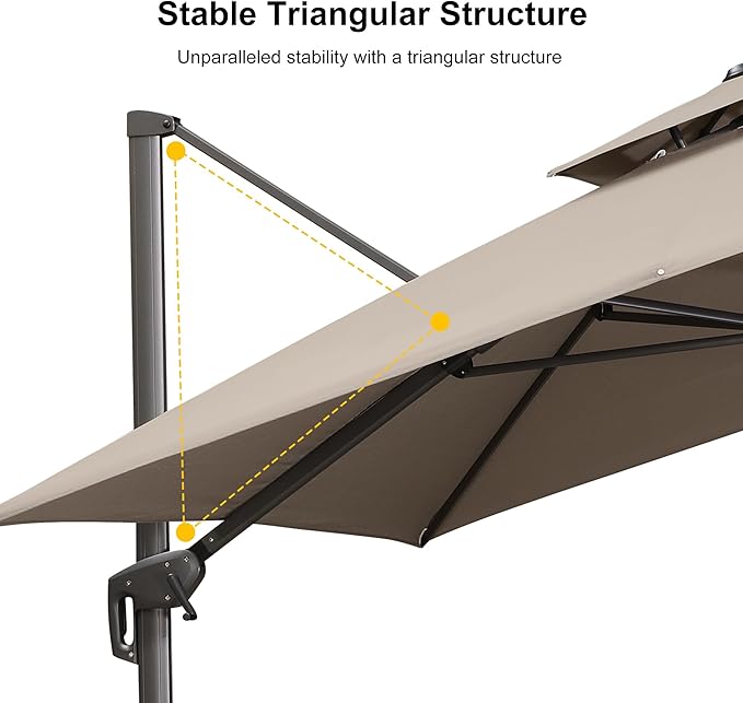 PURPLE LEAF Cantilever Patio Umbrella Outdoor Aluminum Offset Square Umbrella Windproof Heavy Duty Hanging Outside Umbrella for Deck Pool Garden