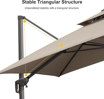 PURPLE LEAF Cantilever Patio Umbrella Outdoor Aluminum Offset Square Umbrella Windproof Heavy Duty Hanging Outside Umbrella for Deck Pool Garden