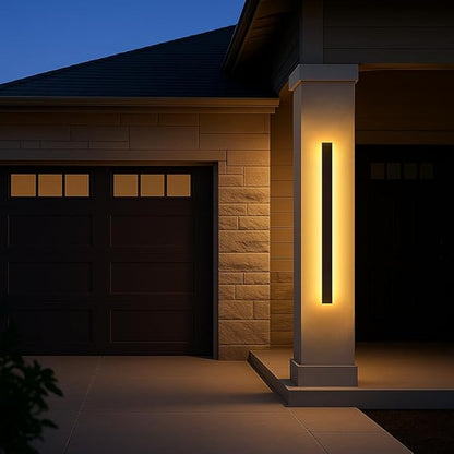 Long Outdoor Wall Lights, 47.24 Inches Exterior Lights, Waterproof Ip65 Linear LED Wall Sconce, 38W Elegant Rectangular Frosted Acrylic Warm White Lighting Fixture, Linear Lamps for Porch, Garage