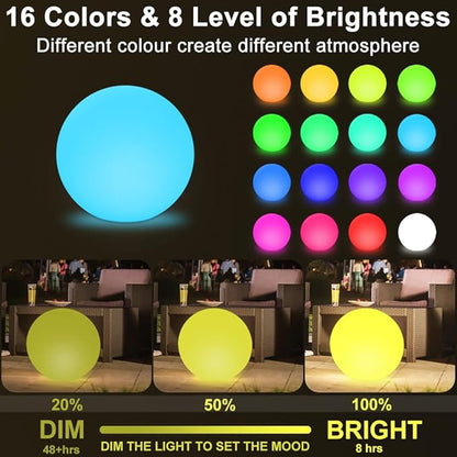 16 In Cordless LED Glowing Ball Light, LED Globe Orb Night Light w/Remote,16RGB Color Changing Waterproof Light Up Ball Rechargeable Indoor/Outdoor Mood Lamp for Nursery Garden Patio Party Bar Decor.