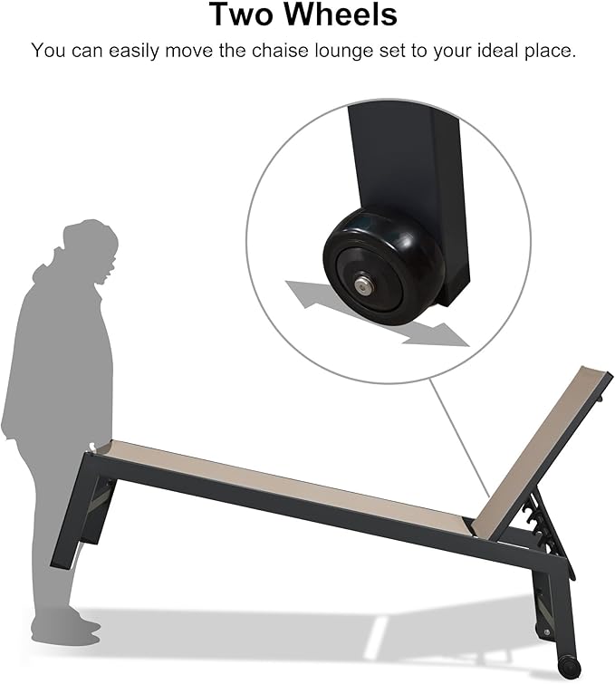 PURPLE LEAF Patio Chaise Lounge Set 4 Pieces Aluminum Outdoor Lounge Chairs with Wheels and Side Table Sunbathing Recliner Taupe