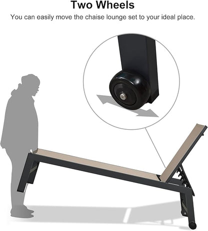 PURPLE LEAF Patio Chaise Lounge Set 4 Pieces Aluminum Outdoor Lounge Chairs with Wheels and Side Table Sunbathing Recliner Taupe