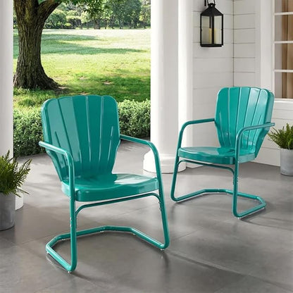 Crosley Furniture Ridgeland 2-Piece Outdoor Chair Set, Retro Metal Patio Chairs for Dining, Porch, Deck, Turquoise