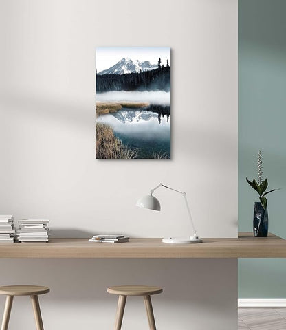 arttitue Nature Canvas Wall Art Bedroom: Lake Landscape Print Decor Misty Forest Scene Picture Mountain Natural Scenery Artwork Painting for Bathroom Home Living Room
