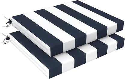 LVTXIII Outdoor Chair Cushions 18.5"x16"x2" Pack of 2, Water-Repellent Square Corner Memory Foam Seat Cushions with Ties for Garden Patio Furniture, Cabana Navy