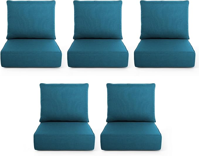 Outdoor Chair Cushions, 6 Inch Thick Patio Seat & Back Cushions Set with Removable Cover, Waterproof Patio Cushions for Outdoor Furniture, 22 x 24 Inch, Turquoise 5-Set