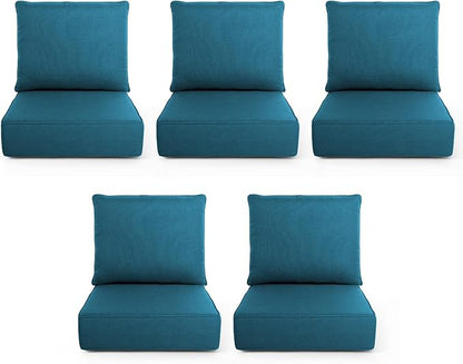 Outdoor Chair Cushions, 6 Inch Thick Patio Seat & Back Cushions Set with Removable Cover, Waterproof Patio Cushions for Outdoor Furniture, 22 x 24 Inch, Turquoise 5-Set