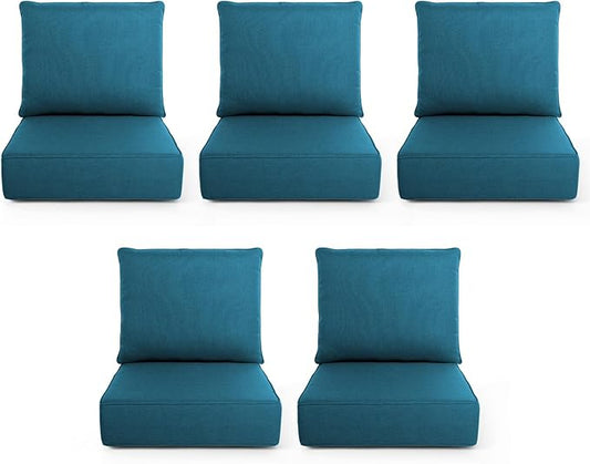 Outdoor Chair Cushions, 6 Inch Thick Patio Seat & Back Cushions Set with Removable Cover, Waterproof Patio Cushions for Outdoor Furniture, 22 x 24 Inch, Turquoise 5-Set