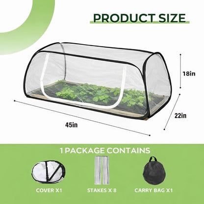 2Pack 45''x22''x18'' Pop Up Raised Garden Bed Cover -Instant Plant Protection Against Bird, Pests & Squirrel，Plant Net Cover for Raised Bed with Zipper Door for Protecting Vegetable Row