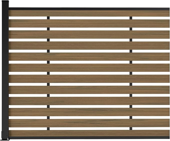 Outdoor Privacy Fence WPC, AC Unit Air Conditioner Screen 5 FT(H) x 6 FT(W) Trash Can with Aluminum Alloy Post, Decorative Fencing, Brown with 1 Post
