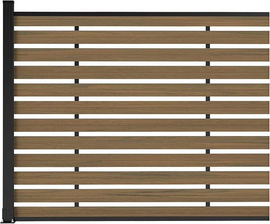 Outdoor Privacy Fence WPC, AC Unit Air Conditioner Screen 5 FT(H) x 6 FT(W) Trash Can with Aluminum Alloy Post, Decorative Fencing, Brown with 1 Post
