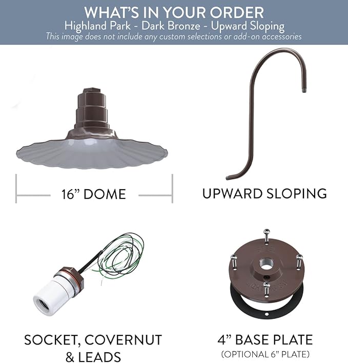 Steel Lighting Co. Highland Park Barn Light | Outdoor Wall Mounted | 16 inch Radial Wave | Upslope Gooseneck | Vintage Style Made in America | Dark Bronze Exterior/White Interior