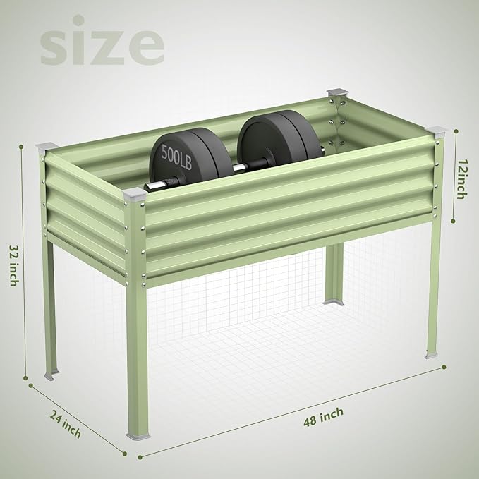 Raised Garden Bed with Legs, 48×24×32in Large Galvanized Elevated Planter Box, Metal Raised Beds for Gardening Backyard Patio Balcony, 400lb Capacity (Avocado Green)