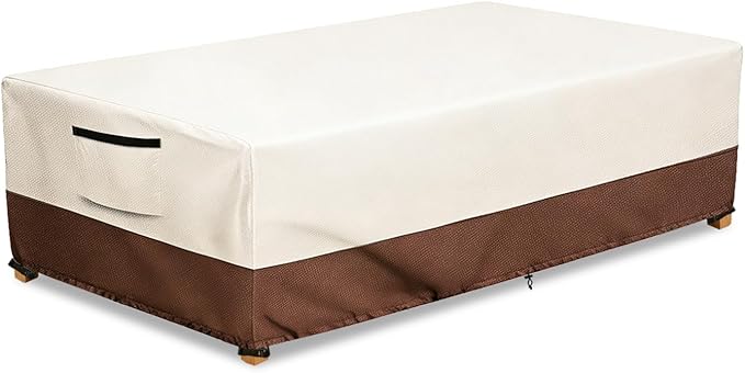 Waterproof Patio Coffee Table Cover, Rectangular Outdoor Small Side Table Cover - Fits up to 42L x 26W x 16H inches, Beige
