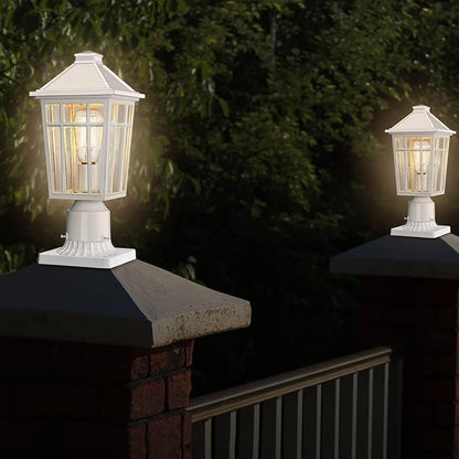 Darkaway Outdoor Post Lights Lamp Post Light Fixture, Waterproof Aluminum Housing with Glass, Fence Post Deck Lighting for Garden, Patio, Pathway (2 Pack, White)