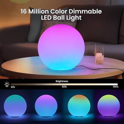 LOFTEK Color Changing Night Light, Smart LED Lamp with Bluetooth APP and Remote Control, 220 Scene Modes, 12-inch RGB Ball Mood Lighting for Living Room (Corded Electric)