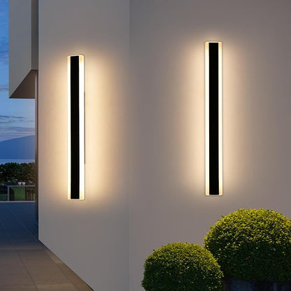 2 Pack Outdoor Wall Sconce Light, 31.4inch Modern Black Exterior Porch Light, 3 Color Lights 3000K/4500K/6000K, 31W, IP65 Waterproof Wall Mounted Lighting Fixture for Patio, Yard, Garage