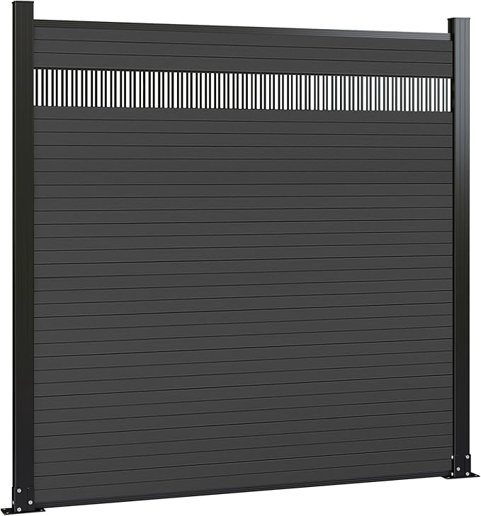 6 Feet×6 Feet Privacy Fence, Outdoor Wood Plastic Composite Fence Panel, Waterproof Security Barriers Fencing, WPC (Black, Vertical (1 Panel - 2 Post))