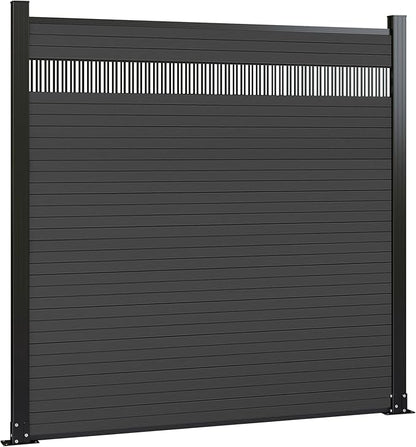 6 Feet×6 Feet Privacy Fence, Outdoor Wood Plastic Composite Fence Panel, Waterproof Security Barriers Fencing, WPC (Black, Vertical (1 Panel - 2 Post))