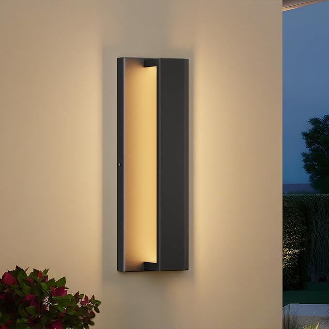 15.7 Inches Outdoor Modern Led Wall Light,16W 3000K Porch & Patio Light,IP65 Waterproof Aluminum Hardwired Sconces for House Exterior Garage Yard Corridor Garden(Black,1 Pack)