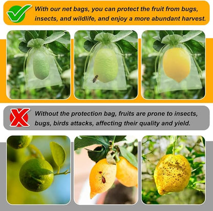 Shintop 100Pcs Fruit Protection Bags, 4x6 Inch Green Strawberry Netting Cover Drawstring Mesh Bags Pest Barrier for Blueberry Small Fruit