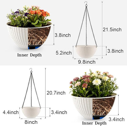 Hanging Planters for Indoor Outdoor Plants 8 and 10 Inch, 4 Packs Plant Hanger with Drainage Holes, Hanging Basket Flower Pot Perfect for Home, Office and Garden,White