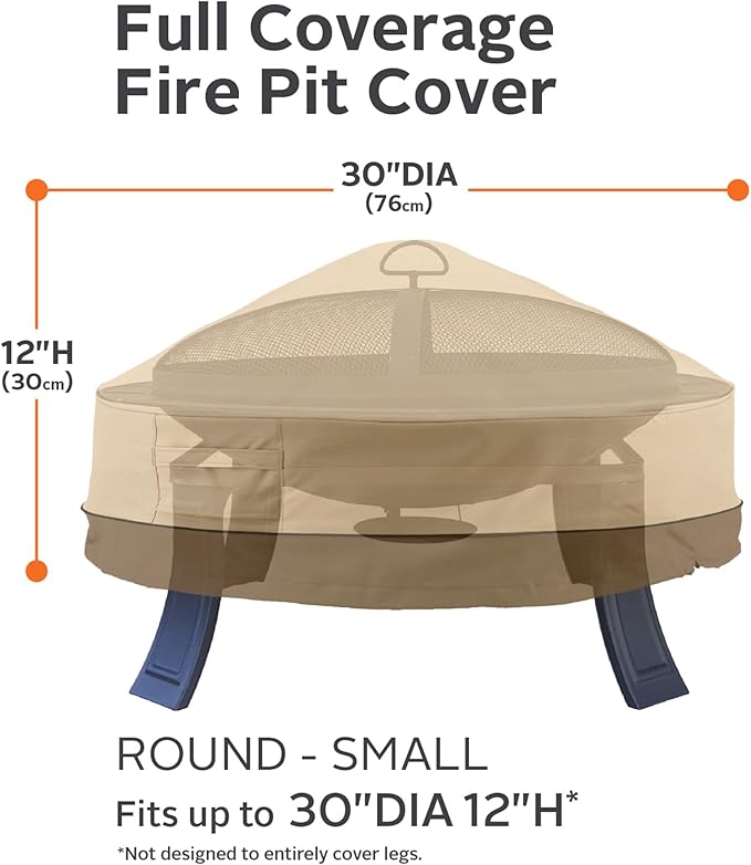 Classic Accessories Veranda Water-Resistant 30 Inch Round Fire Pit Cover, Patio Furniture Covers