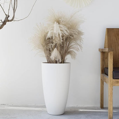 LA Jolie Muse 20 inch Round Tall Planter,Indoor/Outdoor White Planter with Drainage Holes and Trays,Modern Large Flower Pot for Front Door,Balcony and Garden Patio Deck,Pack 1