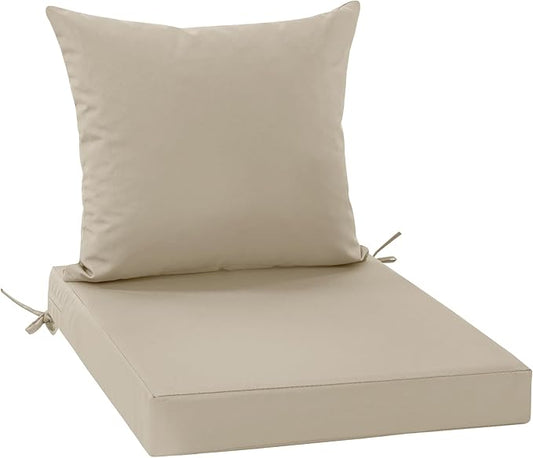 Outdoor Chair Cushion Weather Resistant, Backrest and Seat Cushion Set for Patio Furniture with Waterproof Removable Cover, 19 x 19 Inch, Cream, 1 Set