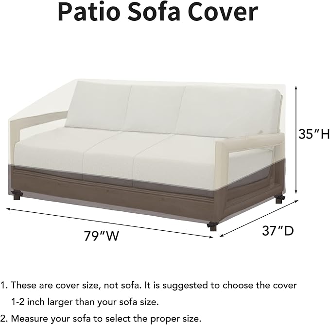 Easy-Going Patio Sofa Cover UV Resistant Outdoor Couch Cover Bicolor Patio 3-Seater Bench Cover Waterproof Outdoor Furniture Cover with Reflective Hemming (79Wx37Dx35H inch, Beige/Brown)