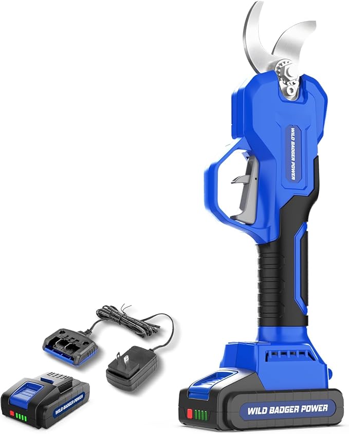 Wild Badger Power 20V Cordless Electric Pruning Shears, Brushless Motor Battery Powered Electric Pruner with Battery & Charger Included, One-Hand Garden Tool for Tree Branches and Yard Trimming