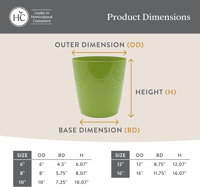 The HC Companies Aria Round Self-Watering Pot - Lightweight Plastic Planter for Herbs & More - Durable Plant Pots for Indoor Plants & Outdoor Plants (16" Beige, Pack of 2)